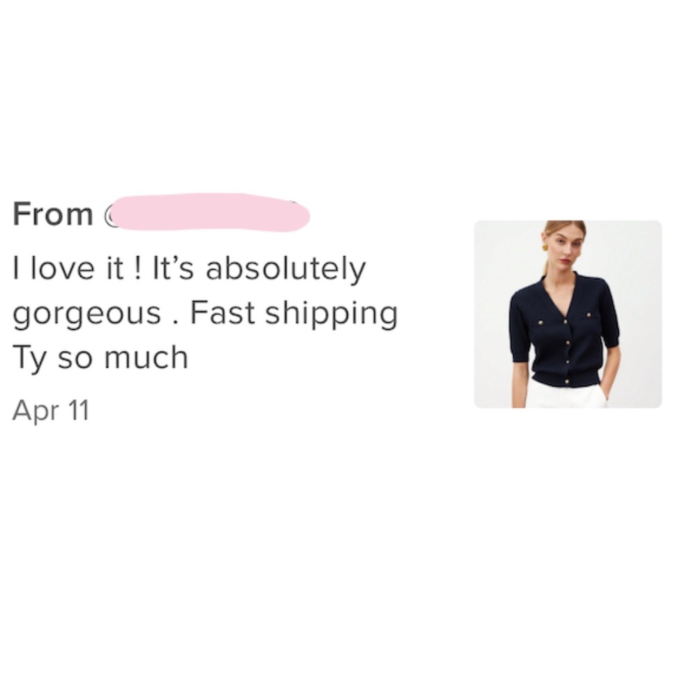 Navy Blue V-neck Knit Short Sleeve Cardigan Shirt Button Up - Picture 7 of 8
